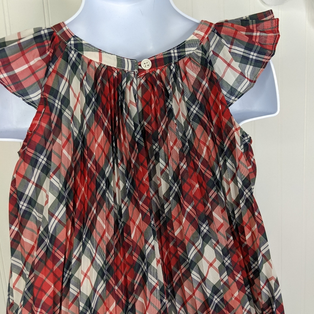 BABY GAP Pleated Flutter Tartan Plaid Holiday Dress Sz 3T - Picture 11 of 14